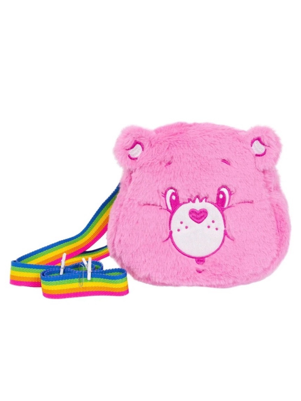 Care Bears Cheer Bear Pink Plush Crossbody Bag Rainbow Strap NWOT